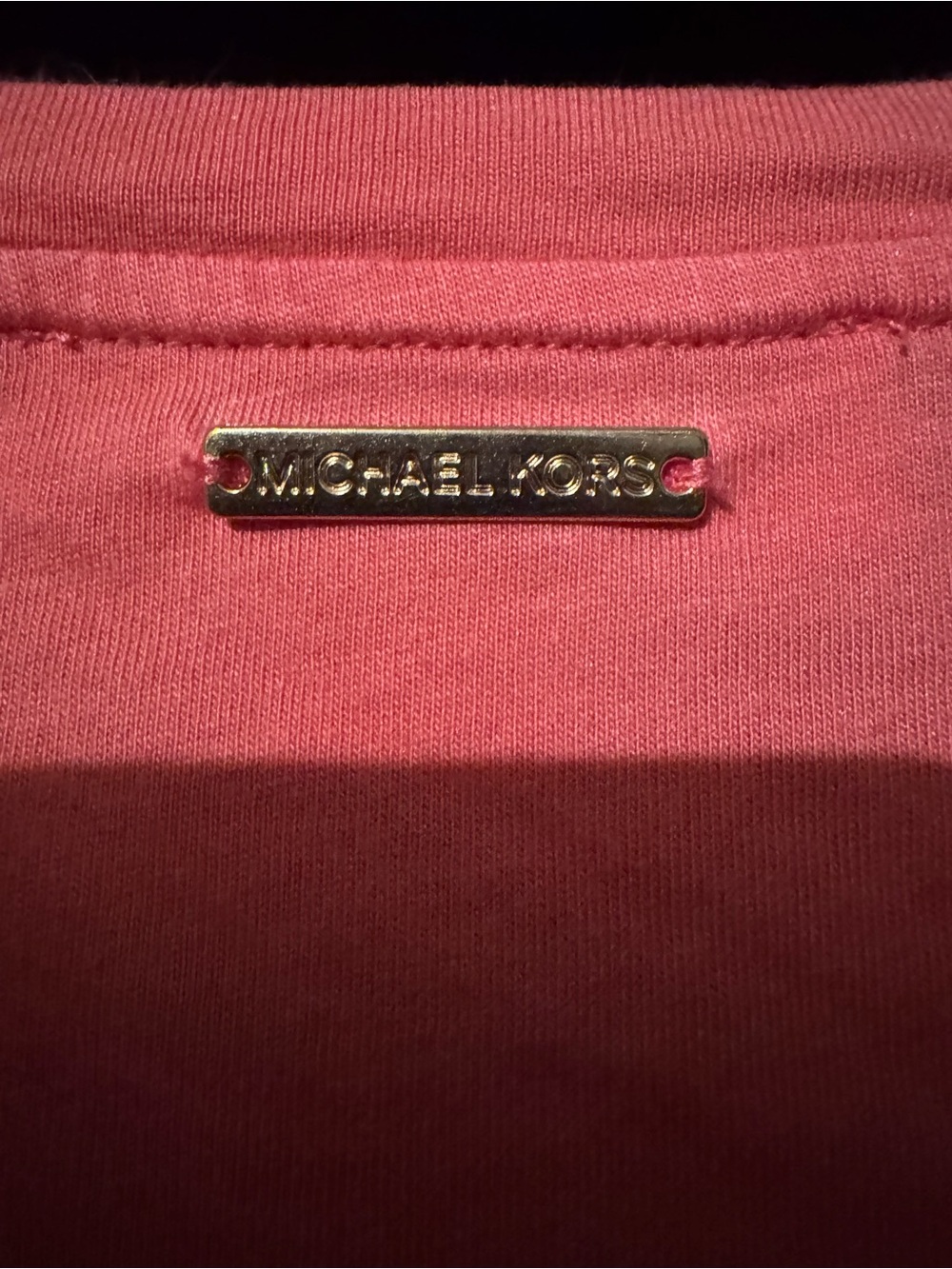 Michael Kors Coral-Pink Crewneck blouse with Gold Logo Plate
